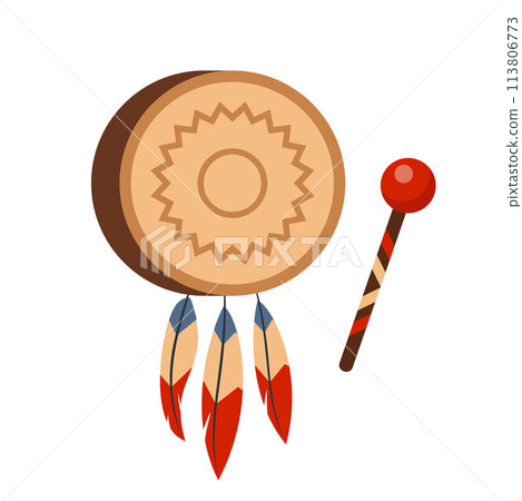 Tambourine of american indians, decorated with feathers. Tambourine of american indians, decorated with feathers. 113806773