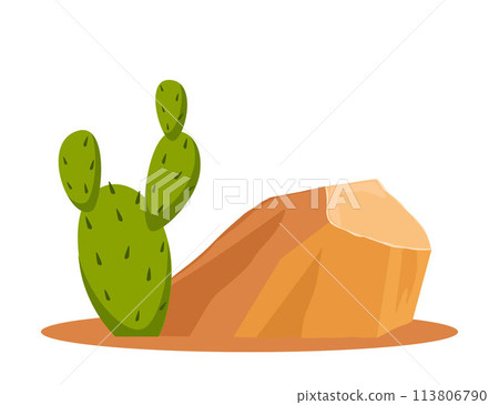 The green cactus on a rocky Texas soil isolated on white background. Vector illustration. The green cactus on a rocky Texas soil isolated on white background. Vector illustration. 113806790