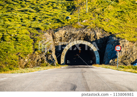 Road with tunnel in mountains Norway 113806981