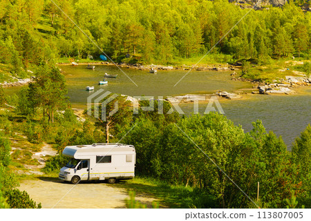 Camper car camp on norwegian nature 113807005