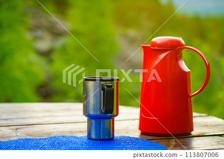 Camping with thermos. Camping with thermos. 113807006