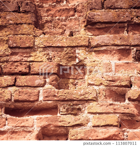 Old grungy background of a red brick wall texture 113807011