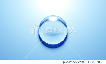 A single drop of water on a blue background. 3D (landscape) 113807035