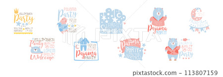 Pajama and Slumber Party Invitation Text Vector Set Pajama and Slumber Party Invitation Text Vector Set 113807159