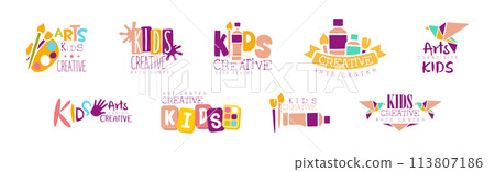 Kids Creative Art Center Logo and Label Design Vector Set Kids Creative Art Center Logo and Label Design Vector Set 113807186