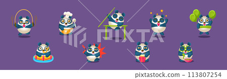 Cute Panda Baby Bear Character in Different Activity Vector Set 113807254