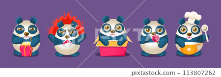Cute Panda Baby Bear Character in Different Activity Vector Set Cute Panda Baby Bear Character in Different Activity Vector Set 113807262