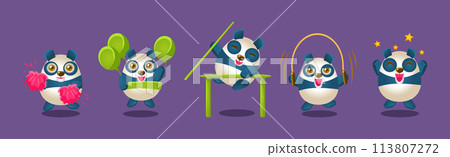 Cute Panda Baby Bear Character in Different Activity Vector Set 113807272