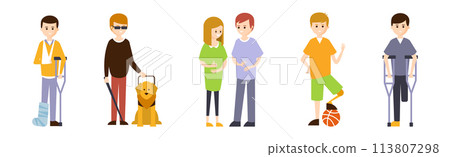 Happy Disabled People Character with Disability Vector Set 113807298