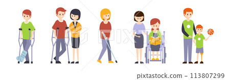 Happy Disabled People Character with Disability Vector Set 113807299