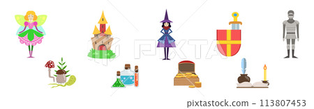Medieval Fairy Tale Characters and Attribute Vector Set 113807453