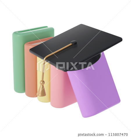 3D Closed Books and university or college black cap Icon. Render Educational or Business Literature. E-book, Literature, Encyclopedia, Textbook Illustration 3D Closed Books and university or college black cap Icon. Render Educational or Business Literature. E-book, Literature, Encyclopedia, Textbook Illustration 113807470