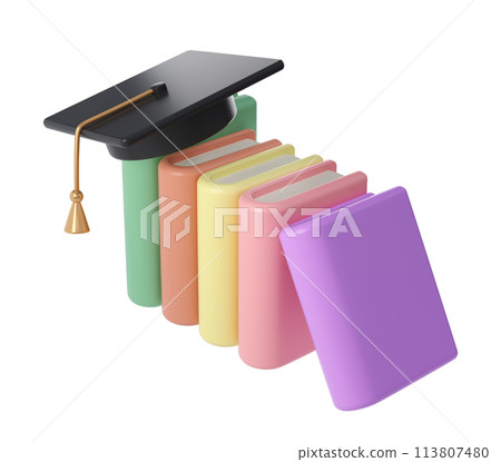 3D Closed Books and university or college black cap graduate Icon. Render Education or Business Literature. E-book, Literature, Encyclopedia, Textbook Illustration. 3D Closed Books and university or college black cap graduate Icon. Render Education or Business Literature. E-book, Literature, Encyclopedia, Textbook Illustration. 113807480