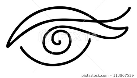 Hand drawn eye icon in simple doodle style. Open black eye with lines. Monochrome design 113807539