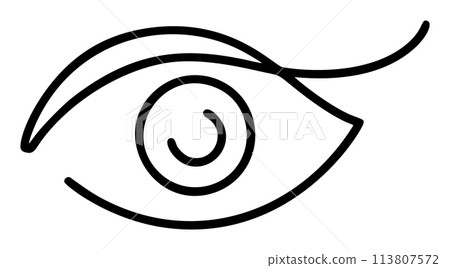 Hand drawn eye icon in simple doodle style. Open black eye with lines logo. Monoline design 113807572