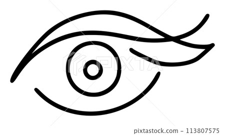 Hand drawn eye icon in simple doodle style. Open black eye with lines. Monochrome design 113807575