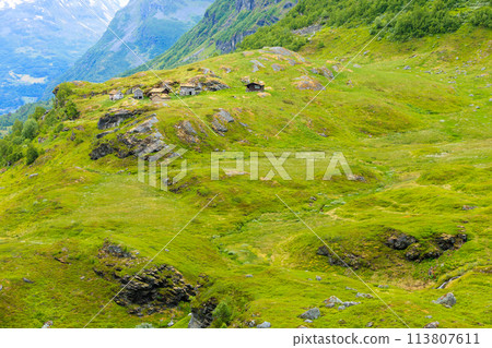 Norwegian old country houses in mountains. Norwegian old country houses in mountains. 113807611