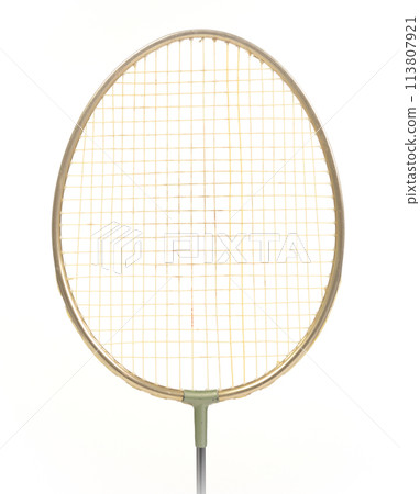 Old badminton racket on a white background. Old badminton racket on a white background. 113807921