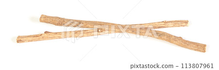 Licorice roots isolated on white background 113807961