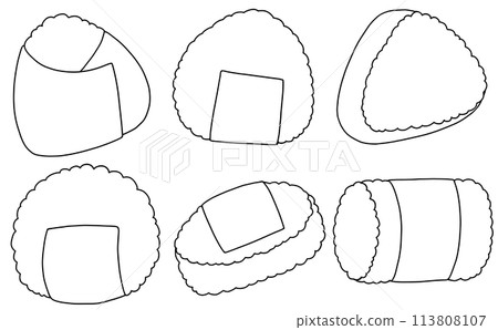 Loose and simple rice ball set, line drawing Loose and simple rice ball set, line drawing 113808107