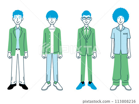 各種髮型和衣服的男士套裝 113808216