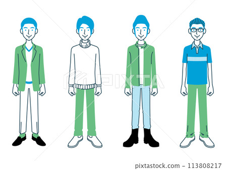 各種髮型和衣服的男士套裝 113808217
