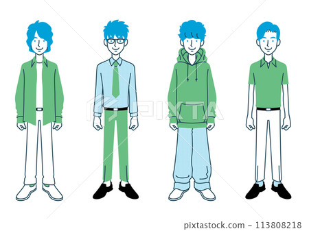 各種髮型和衣服的男士套裝 113808218
