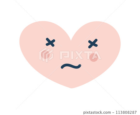 Pink tired heart Emoji Icon. Object Symbol flat Vector Art. Cartoon element for web design, poster, greeting card 113808287