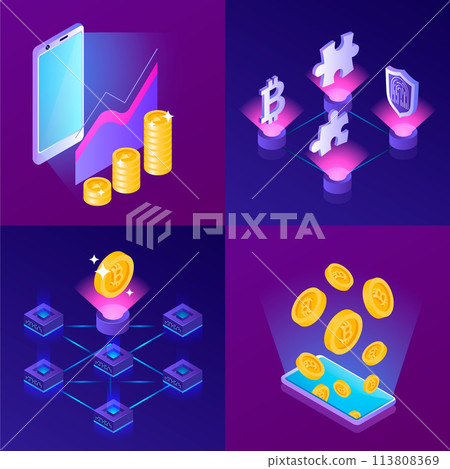 Isometric cryptocurrency illustrations Isometric cryptocurrency illustrations 113808369