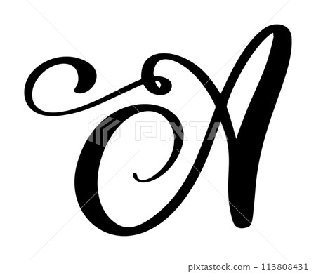 Hand drawn vector calligraphy letter A. Script font. Handwritten brush style flourish 113808431