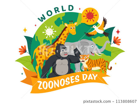 World Zoonoses Day Vector Illustration on 6 July with Various Animals and Plant which is in the Forest to Protect in Flat Cartoon Background Design 113808607