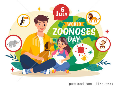 World Zoonoses Day Vector Illustration on 6 July with Various Animals and Plant which is in the Forest to Protect in Flat Cartoon Background Design 113808634