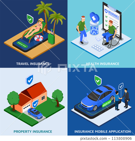 Isometric insurance illustration collection with different categories 113808906