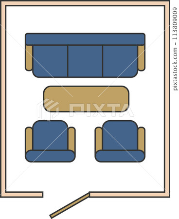 Image of a sofa in a reception room with business etiquette seating arrangement 113809009
