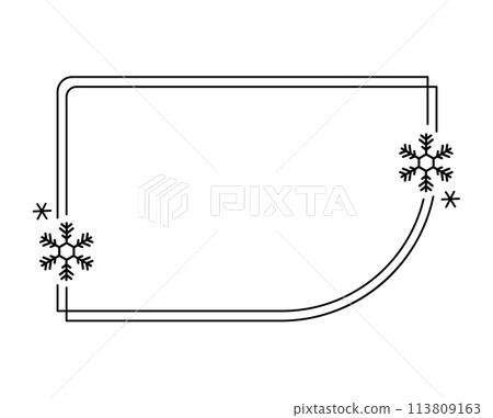 Trendy christmas winter linear frame with snowflake, Modern minimalist aesthetic line elements, geometric forms. Vector sparkle for social media or poster design, simple decorative boho style border 113809163