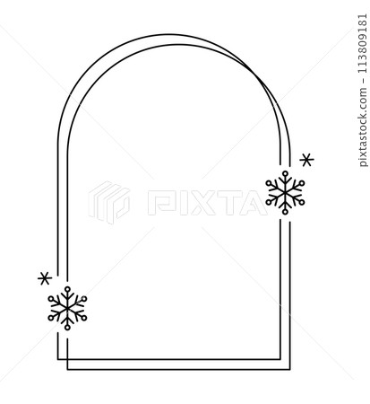 Trendy christmas winter linear arch frame with snowflake, Modern minimalist aesthetic line elements, geometric forms. Vector sparkle for social media or poster design, simple decorative boho style Trendy christmas winter linear arch frame with snowflake, Modern minimalist aesthetic line elements, geometric forms. Vector sparkle for social media or poster design, simple decorative boho style 113809181