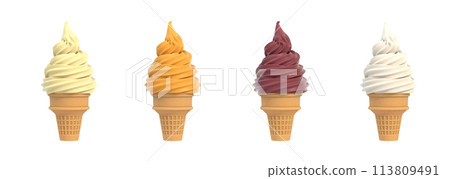 Soft ice icecream in waffle cone set Soft ice icecream in waffle cone set 113809491