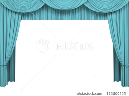 Luxury stage or windows curtains, realistic 3D illustration Luxury stage or windows curtains, realistic 3D illustration 113809535
