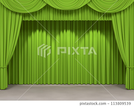 Luxury stage or windows curtains, realistic 3D illustration Luxury stage or windows curtains, realistic 3D illustration 113809539