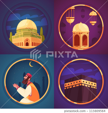 Isra Miraj compositions in flat design 113809564