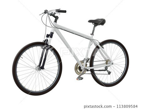 White bicycle, side view with shadow, 3D illustration 113809584