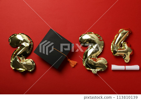 Graduate attributes and inflatable balloons in the shape of numbers 2024. Graduate attributes and inflatable balloons in the shape of numbers 2024. 113810139