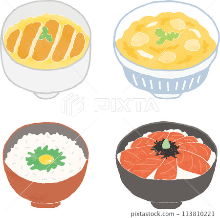 手繪風格飯碗料理插圖集 手繪風格飯碗料理插圖集 113810221