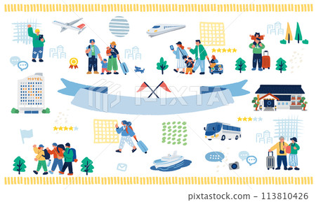 彩色手繪插圖集的人們旅行 113810426