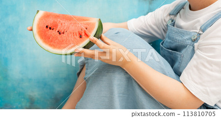 Memories of a summer day: Watermelon and women 113810705