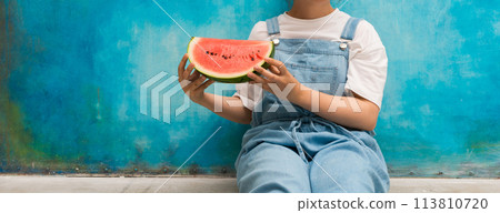 Memories of a summer day: Watermelon and women 113810720