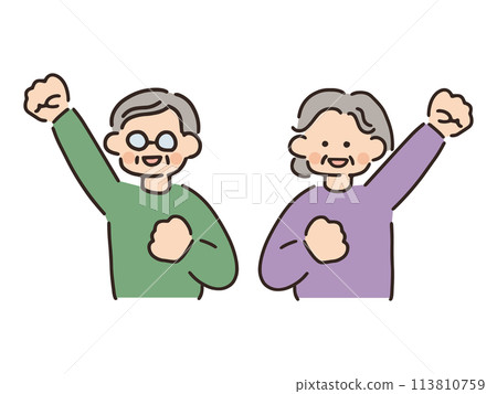 一對年長夫婦握拳的插圖 113810759