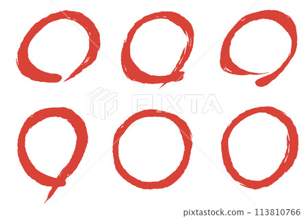 Set of illustrations of red circles drawn with a brush 113810766