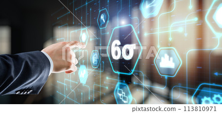 Business man pointing six sigma to control products quality process 113810971