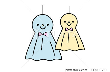 A cute vector character illustration of a Teru Teru Bouzu parent and child, perfect for the rainy season/June icon 113811265